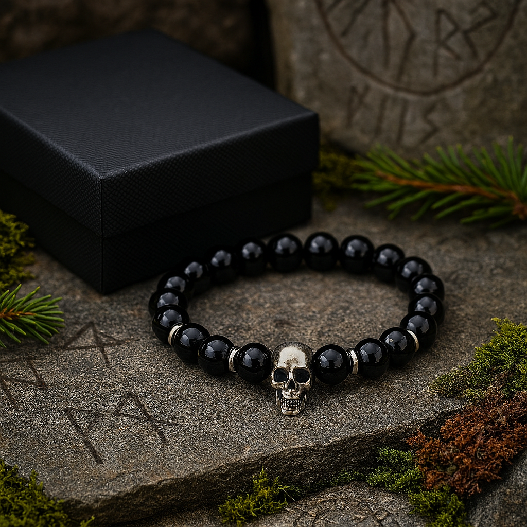 10mm - Obsidian Skull Bracelet