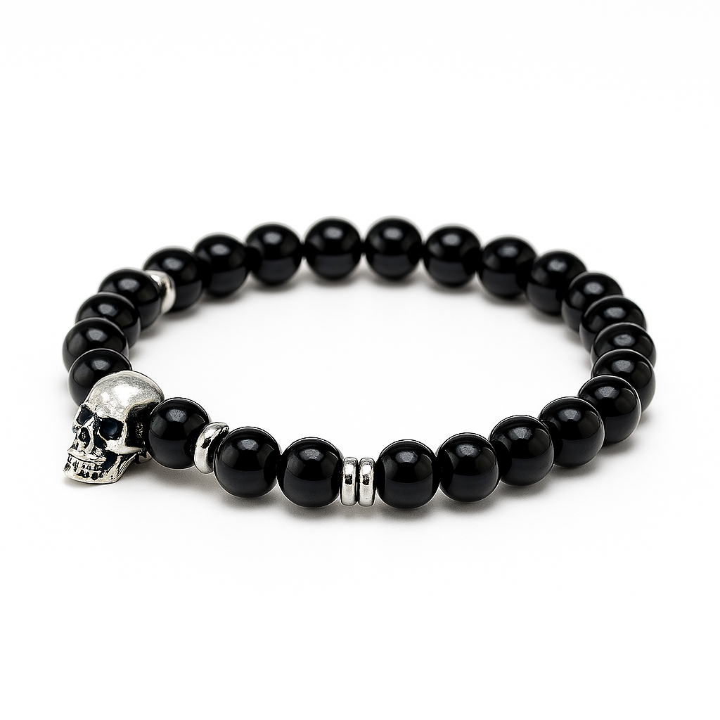 6mm - Obsidian Skull Bracelet