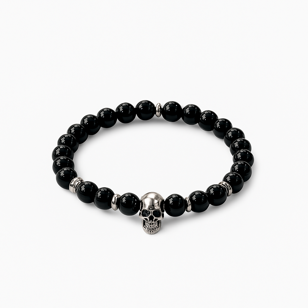 8mm - Obsidian Skull Bracelet
