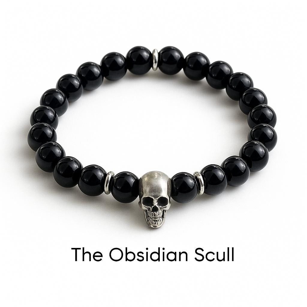 10mm - Obsidian Skull Bracelet