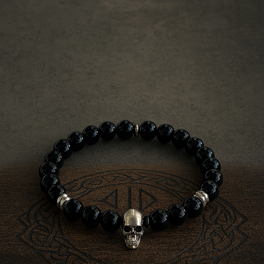 8mm - Obsidian Skull Bracelet