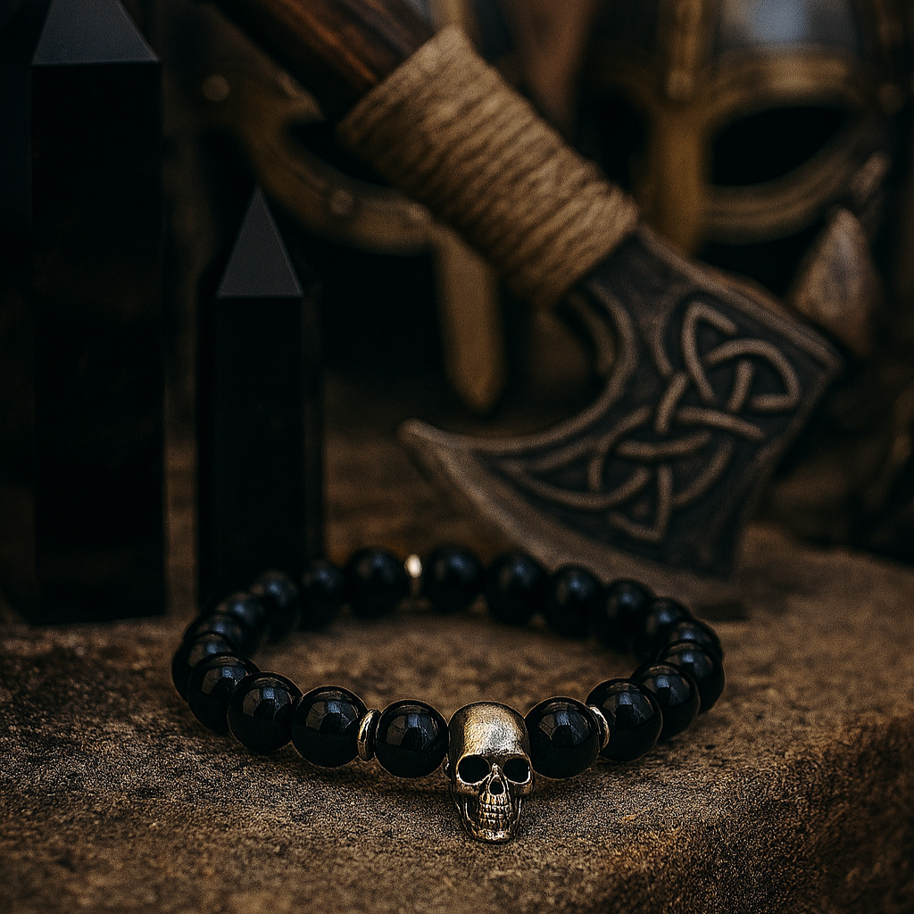 10mm - Obsidian Skull Bracelet